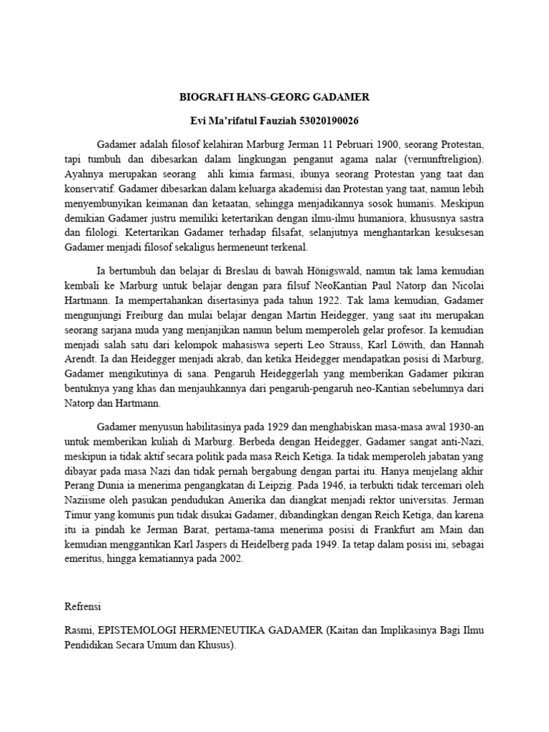 Biografi Hans-Georg Gadamer: Filsuf Humanis | PDF