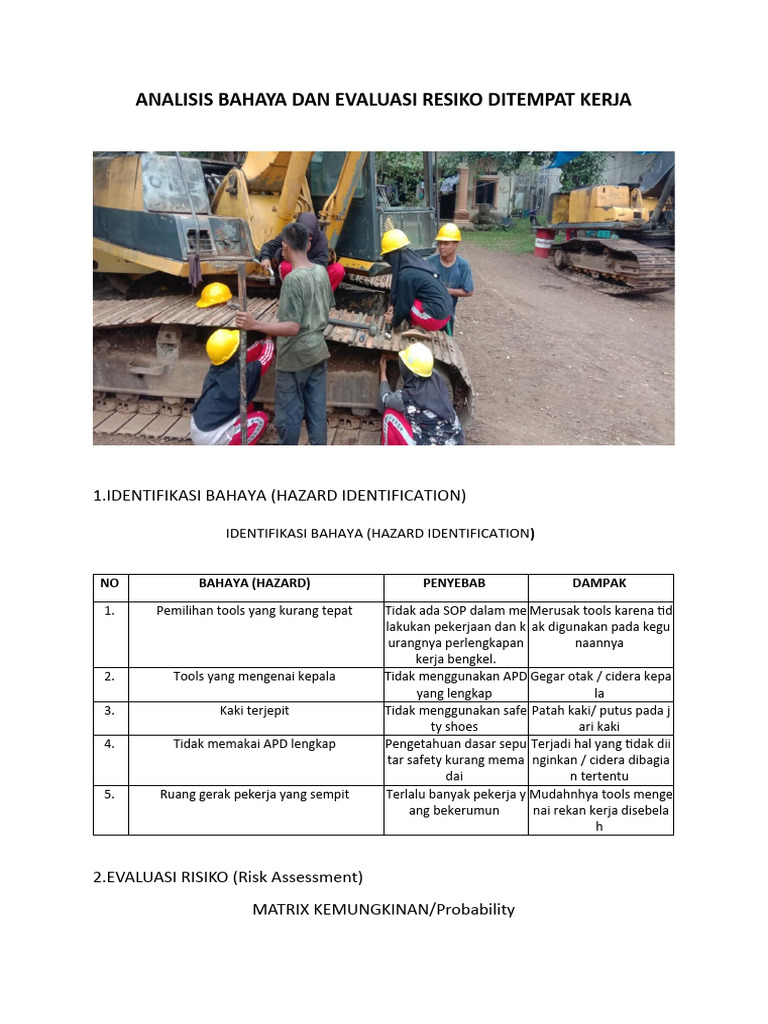 Analisis Bahaya Dan Evaluasi Risiko Di Tempat Kerja Pdf