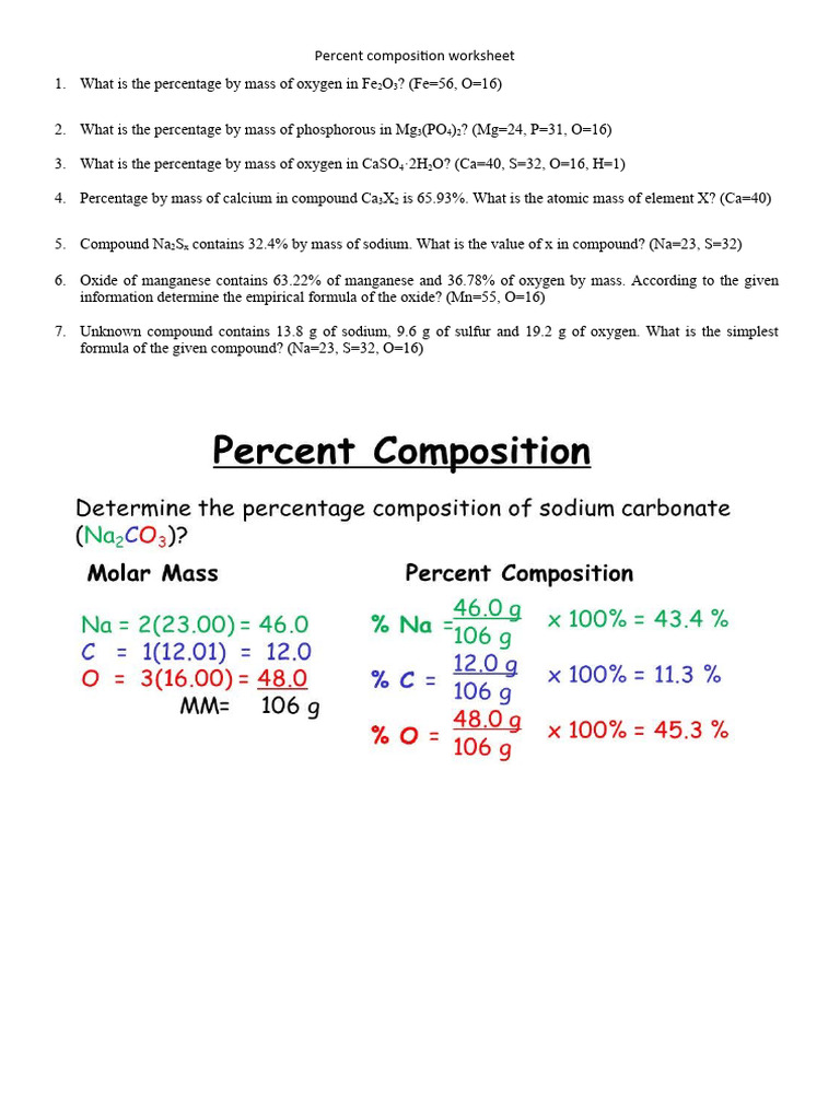 Chemistry Percent Composition Quiz | PDF