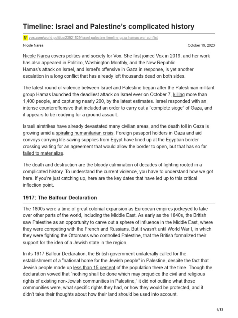 Timeline Israel and Palestines Complicated History | PDF | Israel