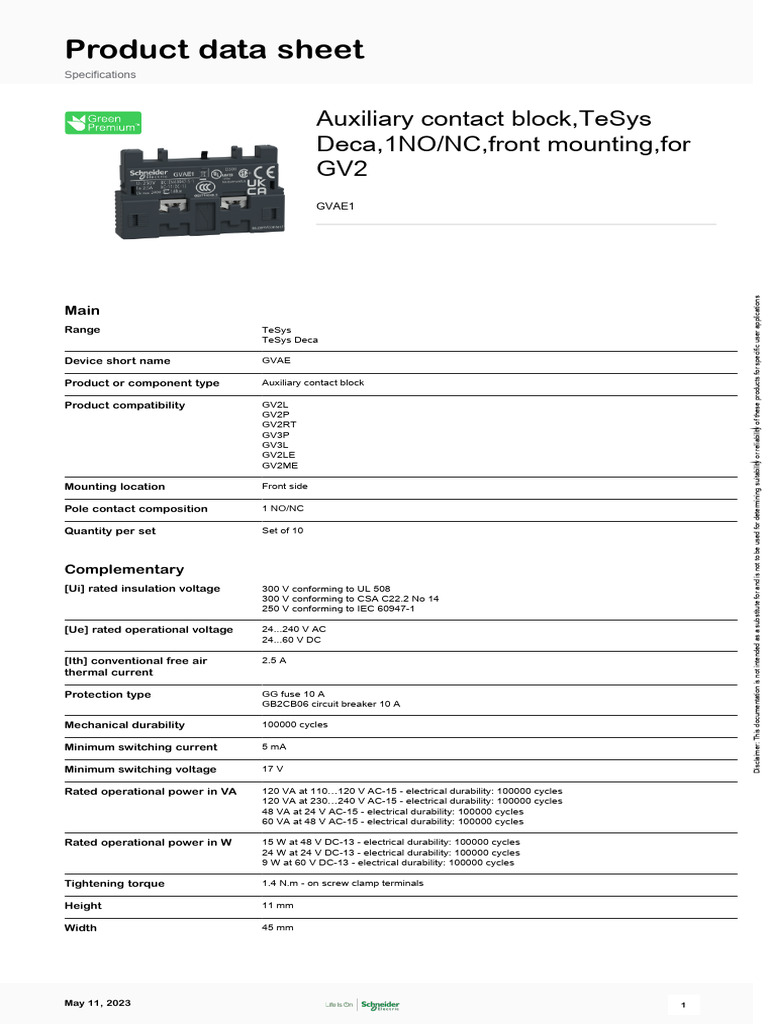 TeSys Deca - Frame 3 - GVAE1 | PDF