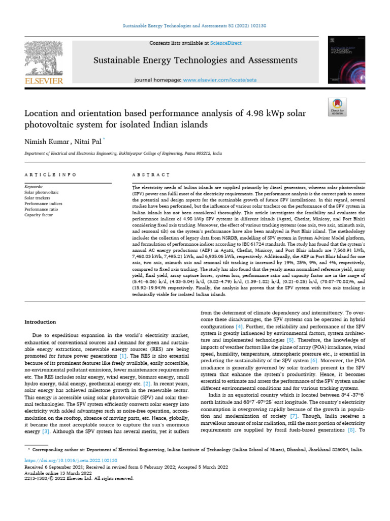 Location and Orientation Based Performance Analysis of 4.98 KWP Solar ...