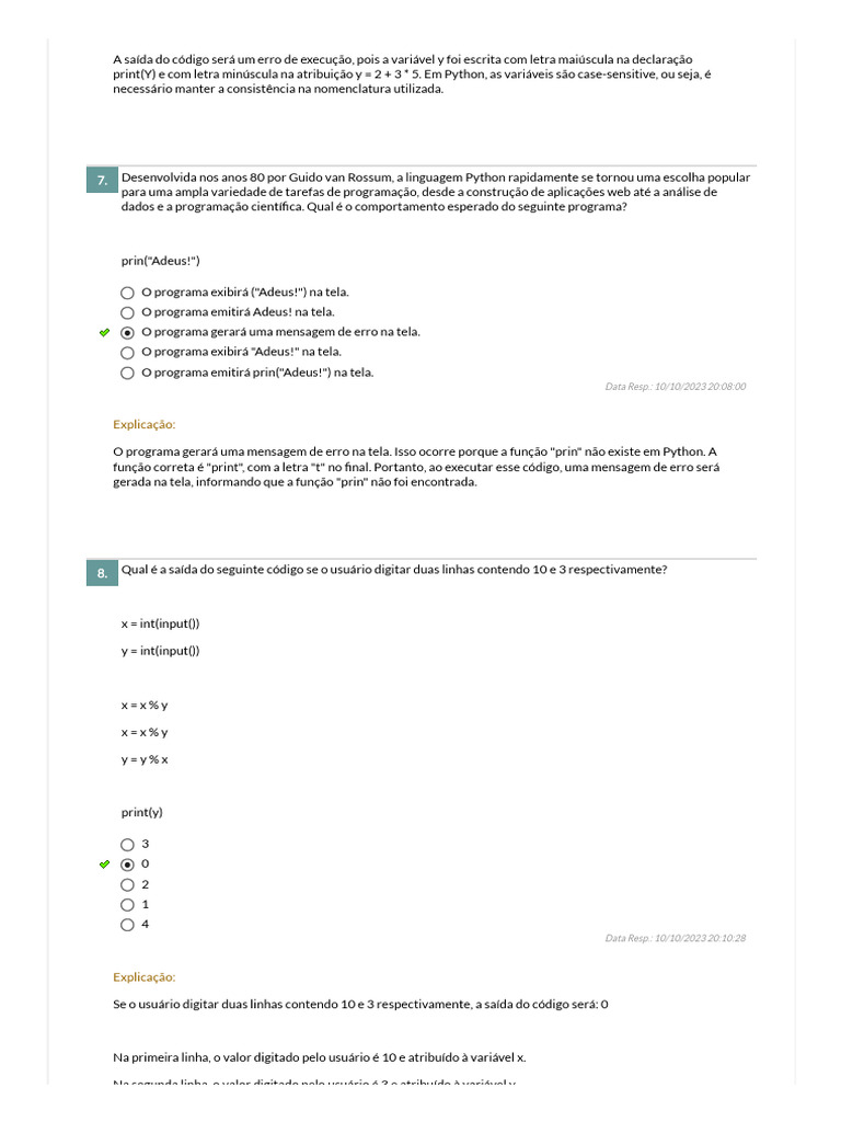 Comportamento de Código em Python | PDF