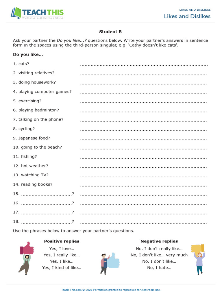 Likes and Dislikes Questionnaire Template | PDF | Language Mechanics ...