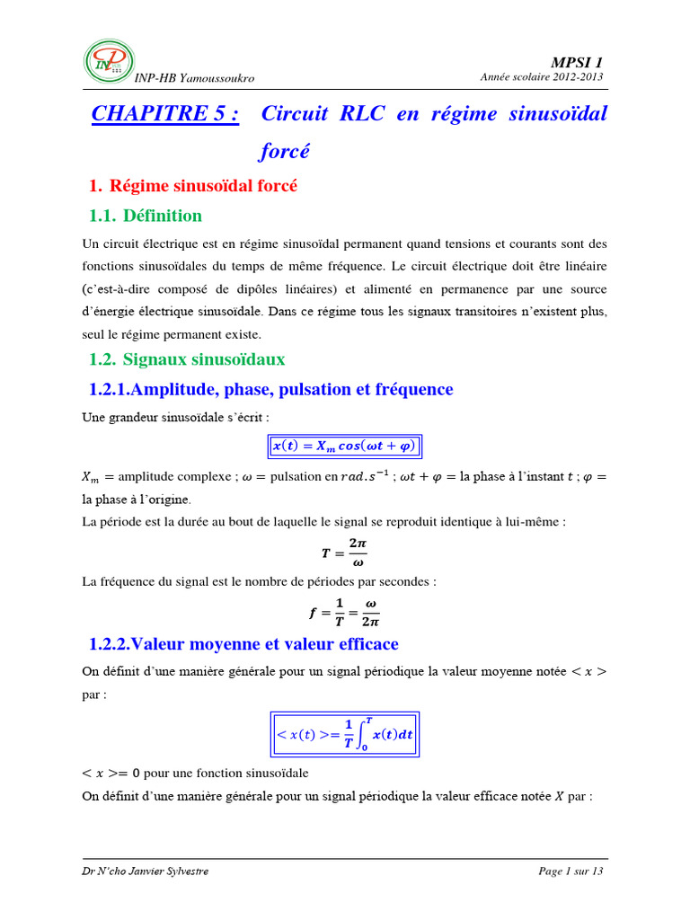Circuit RLC en régime sinusoïdal forcé | PDF | Puissance (physique ...