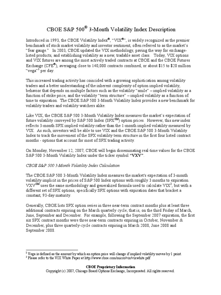 CBOE S&P 500 3-Month Volatility Index Description | PDF | Vix | Implied  Volatility