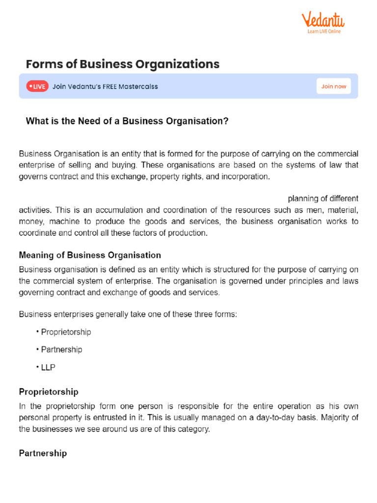 Forms of Business Organizations | PDF