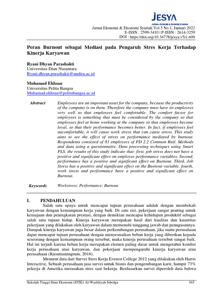 Peran Burnout Sebagai Mediasi Pada Pengaruh Stres Kerja Terhadap
