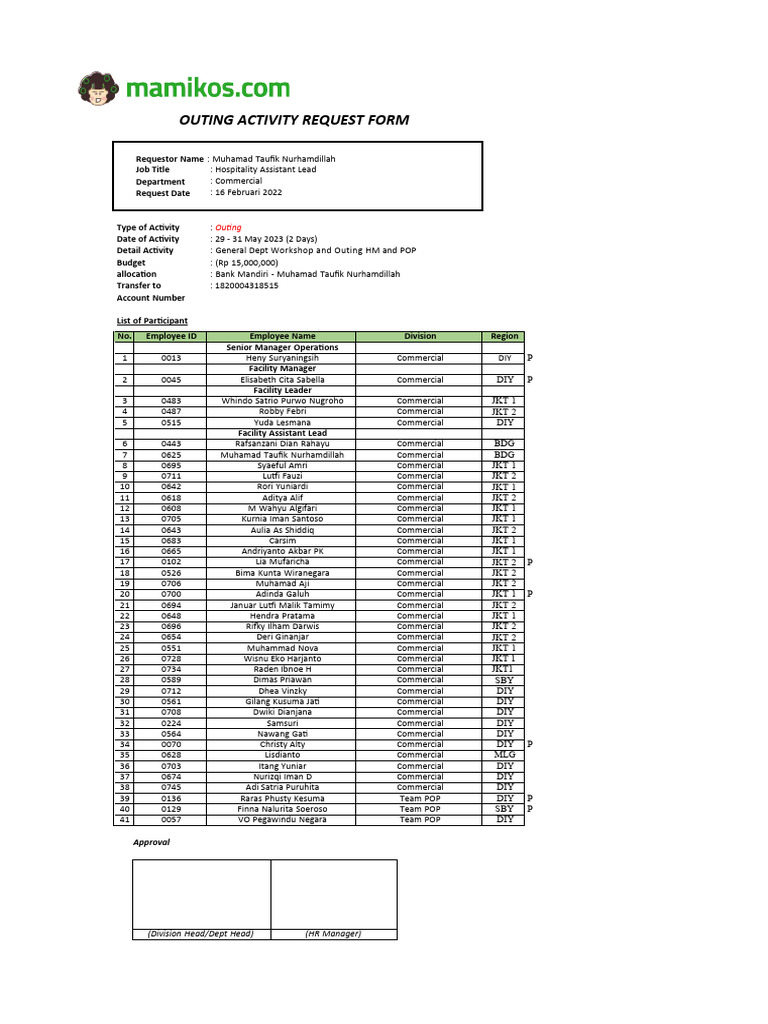 Outing Proposal for Hospitality Team | PDF