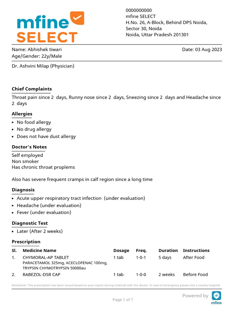Doctor Prescription for Fever and Cold | PDF | Common Cold | Symptoms ...