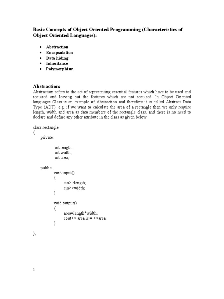 Basic Concepts of Object Oriented Programming (Characteristics of ...