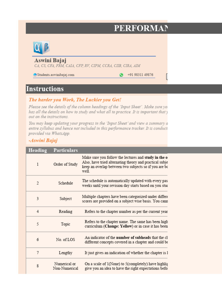 CFA Level 2 Performance Tracker Guide | PDF | Valuation (Finance ...