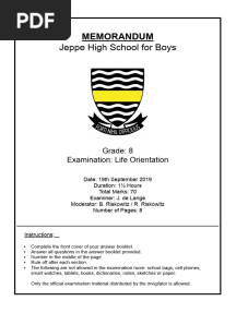 Grade 8 LO Exam Final MEMO Term 4 - 2019