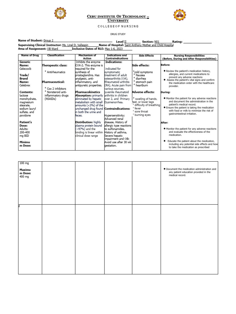 DRUGSTUDY (Celecoxib) PDF Medicine Medical Specialties