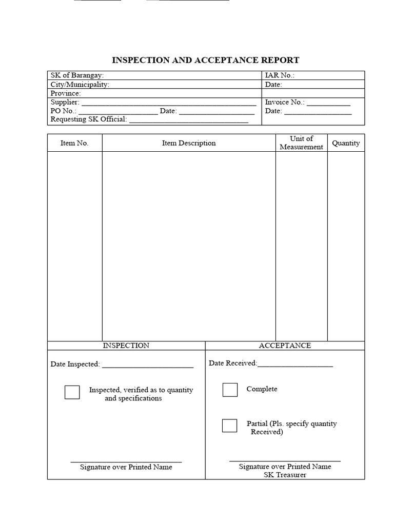 Inspection and Acceptance Report PDF