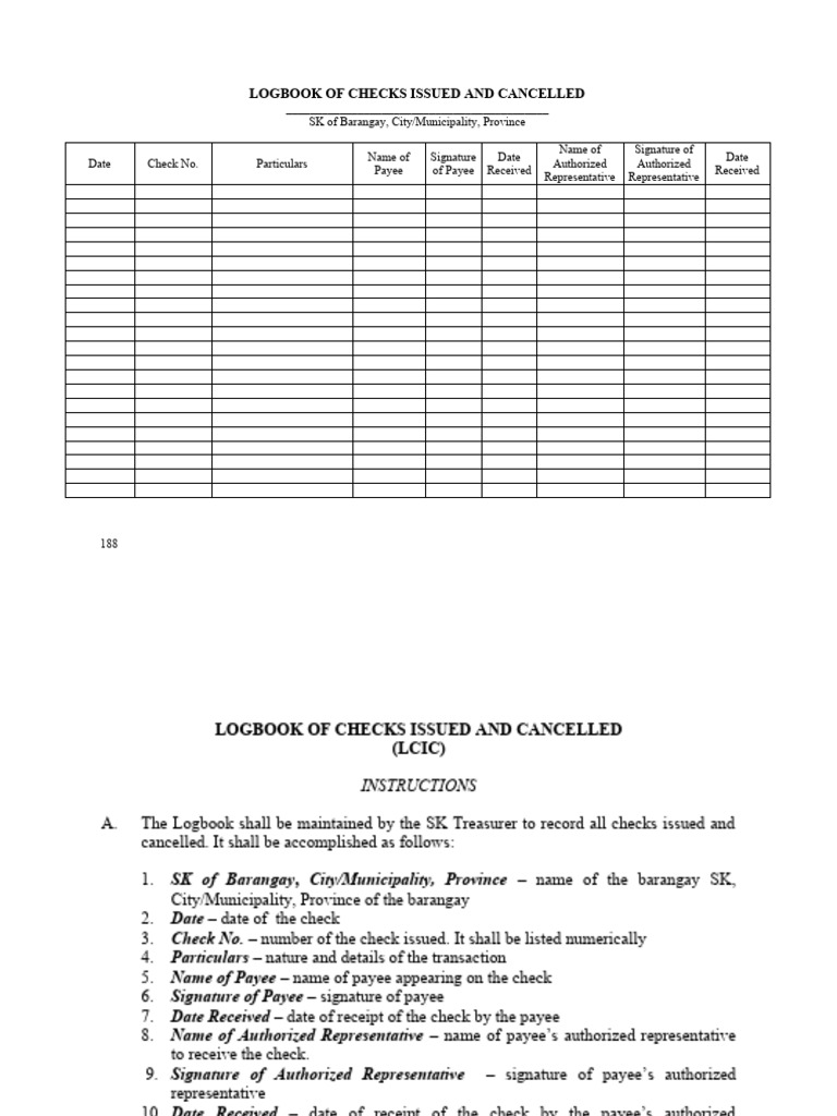 Logbook of Checks Issued and Cancelled PDF