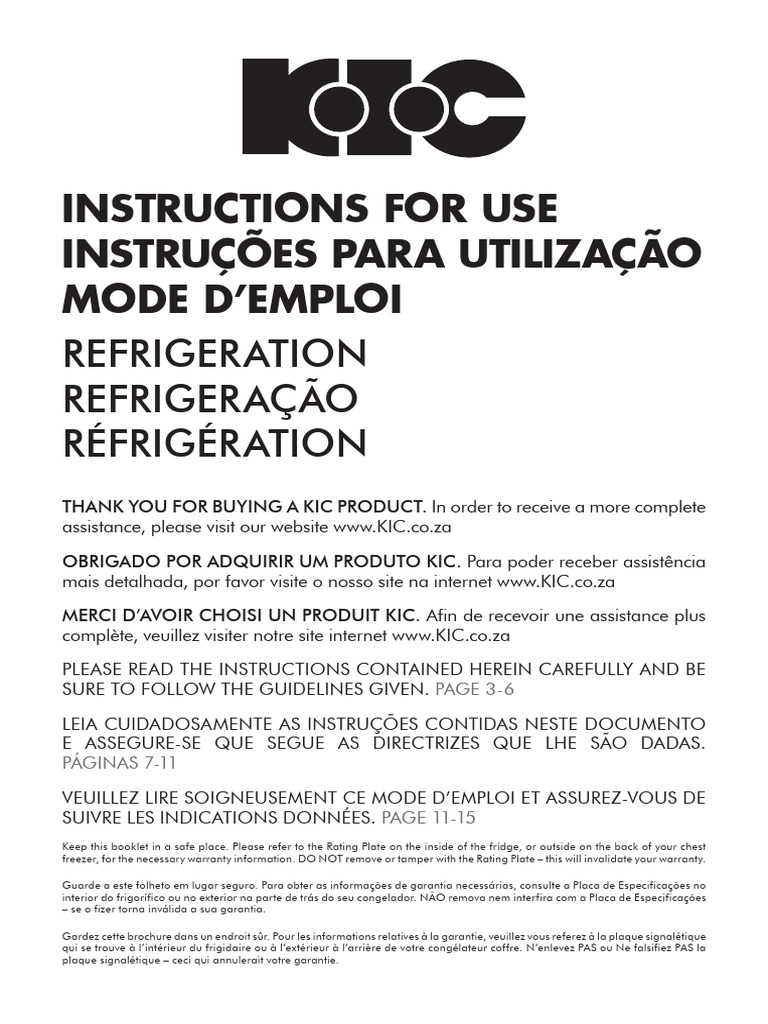 KIC Refrigerator User Instructions | PDF | Refrigerator | Manufactured ...