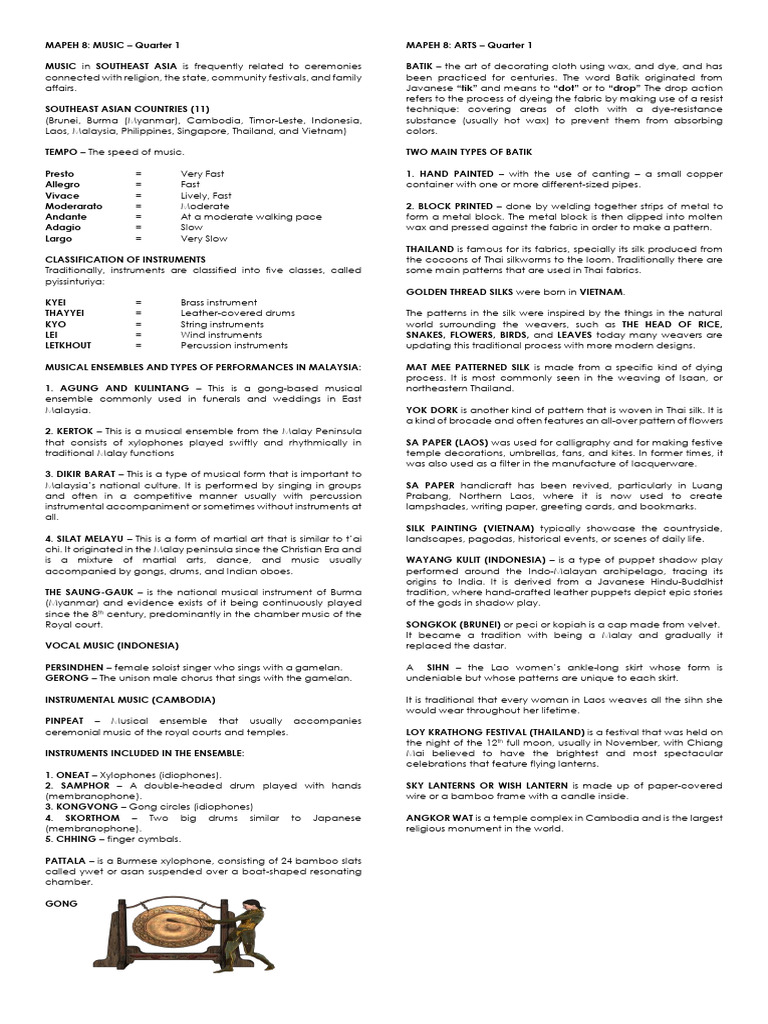 Reviewer Mapeh 8 Quarter 1 | PDF