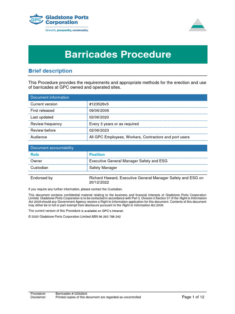 Barricades Procedure Pdf