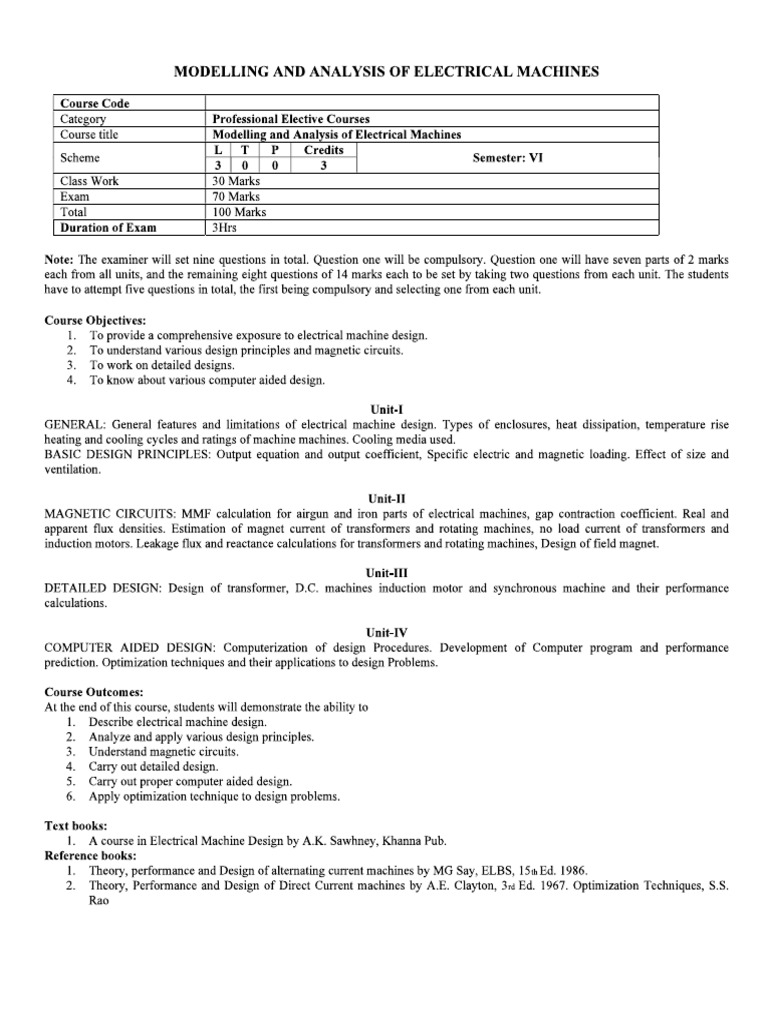 Modelling and Analysis of Electrical Machine | PDF