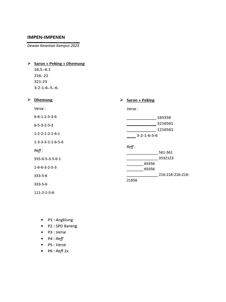 Notation Gamelan pour Impen-Impenen | PDF