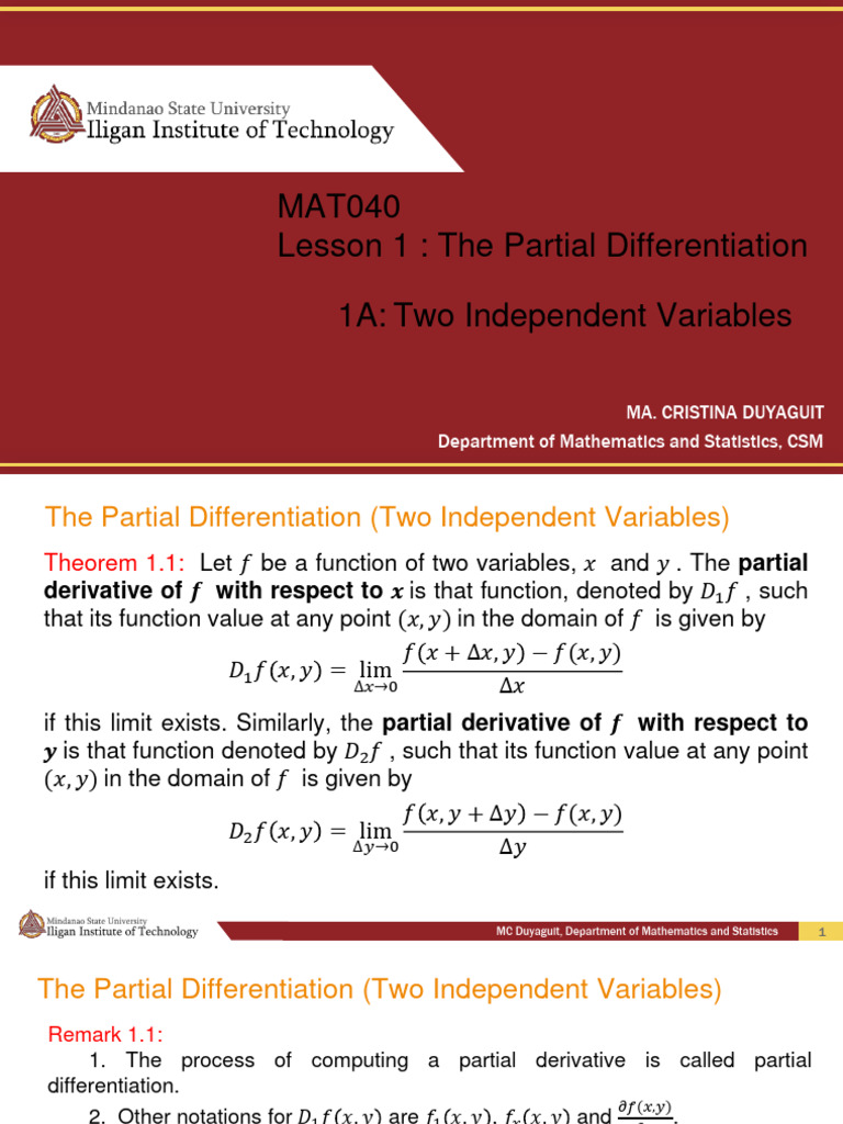 Lesson1A 040 Partial-Differentation Two-Independent-Variables v2 | PDF