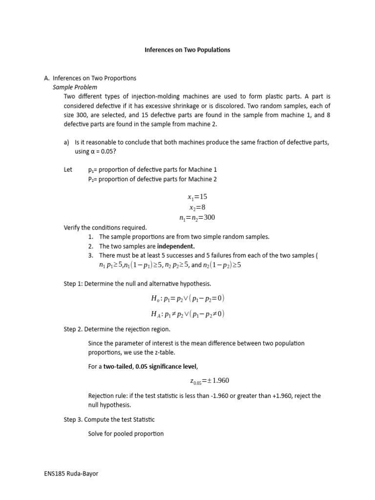 Inferences on Two Population Proportions and Means | PDF | Statistical ...