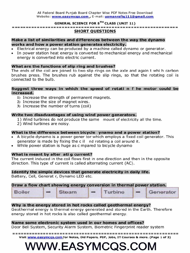 8th General Science Notes Chapter 11 | PDF