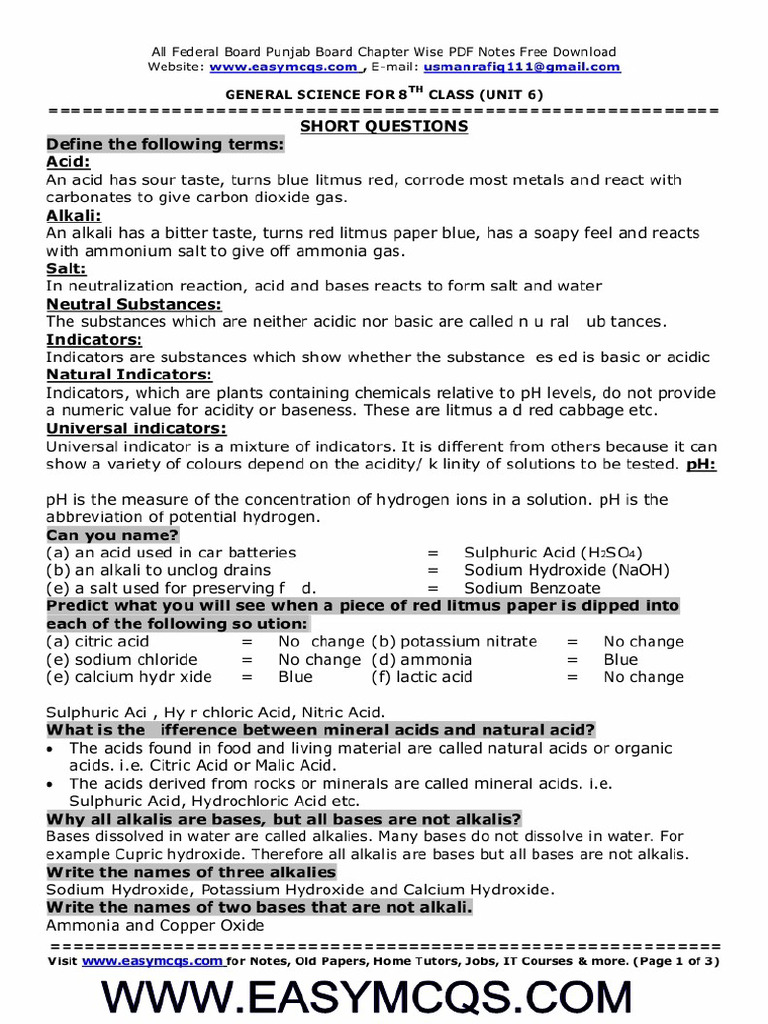 8th General Science Notes Chapter 6 | PDF