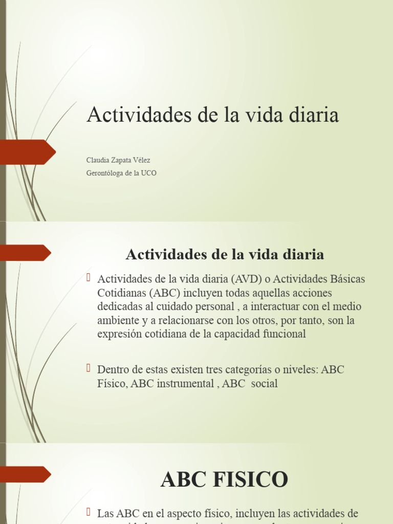 Actividades Básicas de la Vida Diaria | PDF | Relaciones personales ...