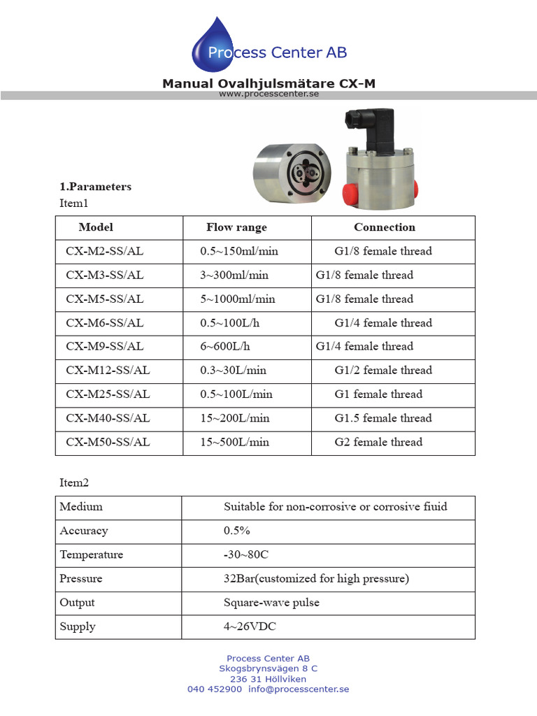 CX-M Oval Gear Flow Meter Manual | PDF | Flow Measurement | Valve