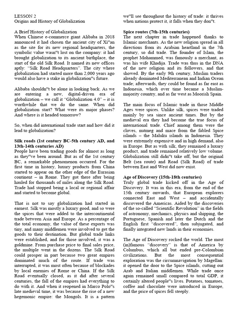 The Contemporary World Lesson 2 Reviewer Pdf Globalization Trade