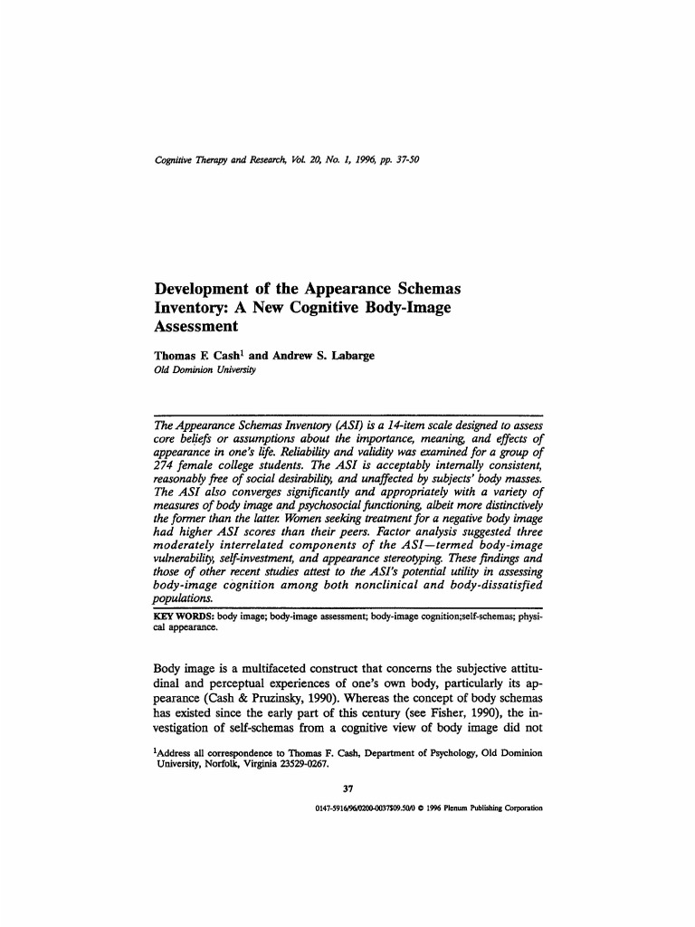Development of the ASI for Body Image Assessment | PDF | Body Image ...