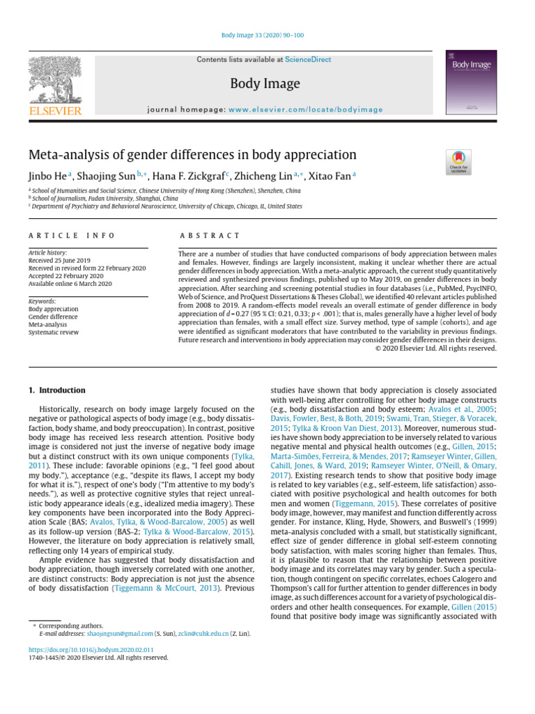 Meta-Analysis of Gender Differences in Body Appreciation | PDF | Meta ...
