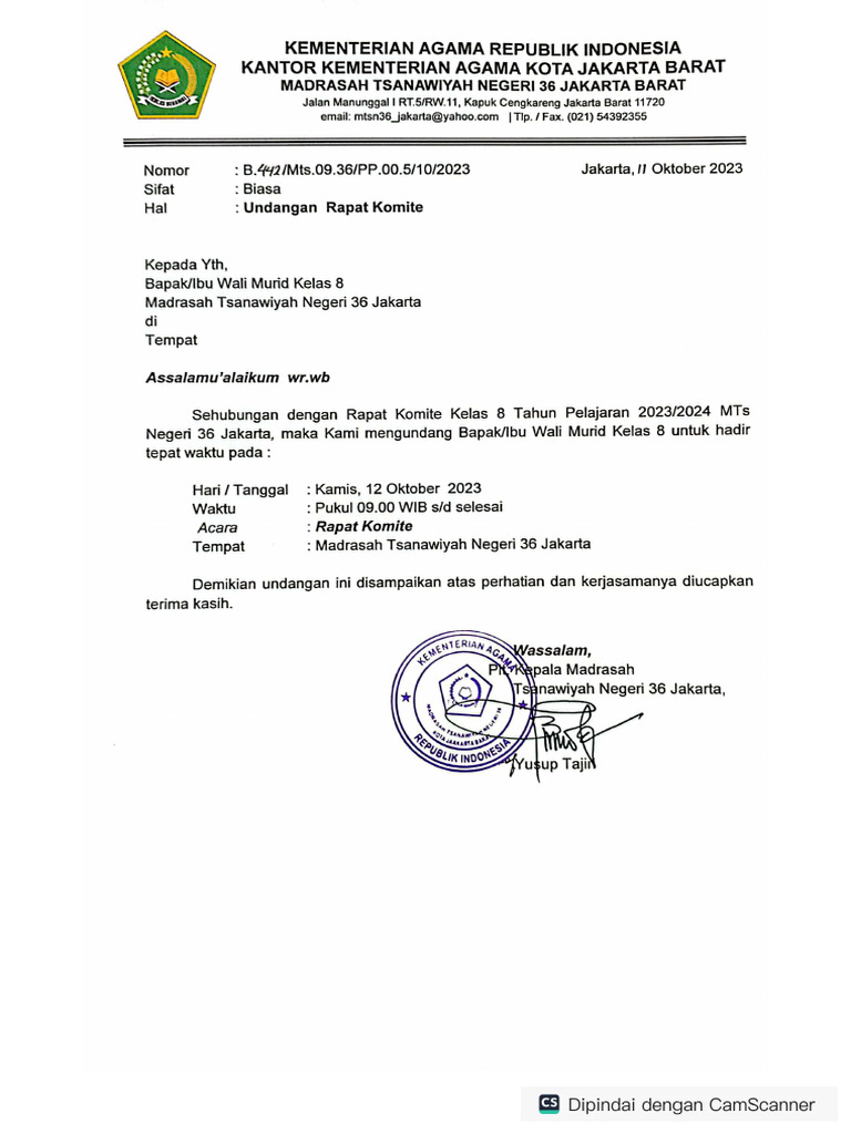 Undangan Rapat Komite Kls 8 | PDF