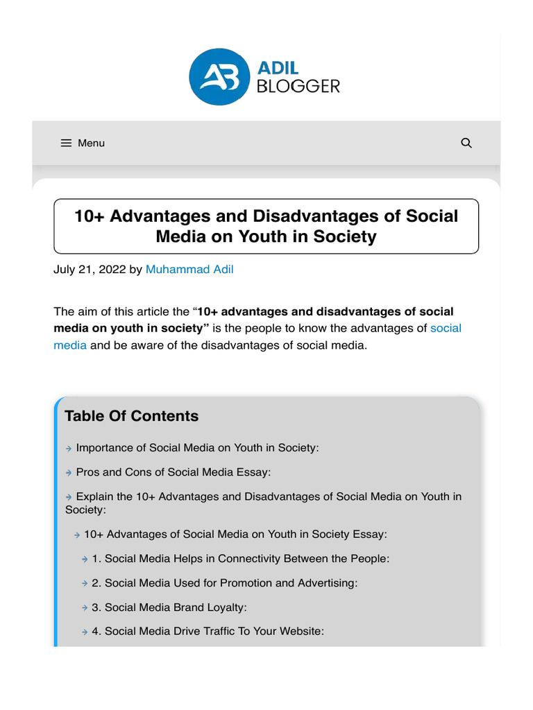 10+ Advantages and Disadvantages of Social Media On Youth in Society PDF