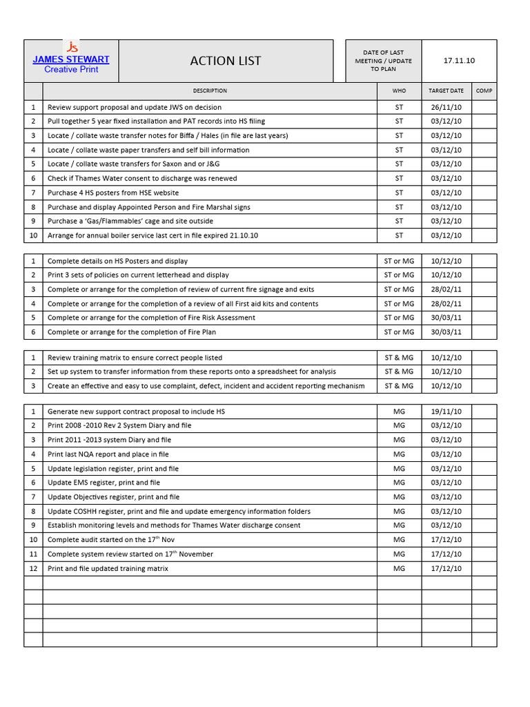 Action List | PDF