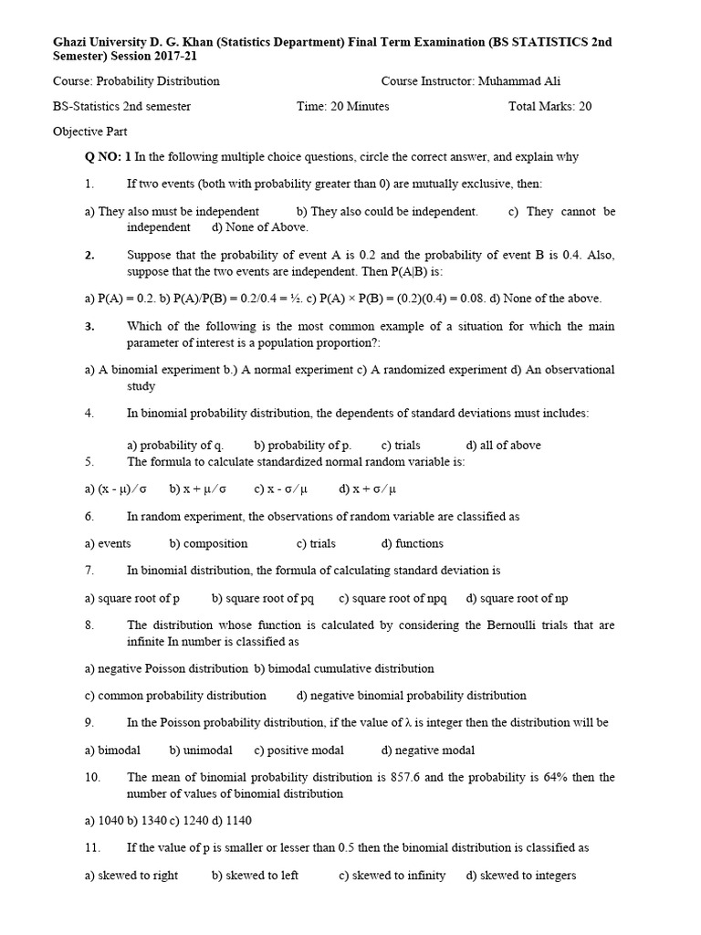 Final Exam: Probability Distribution Concepts | PDF