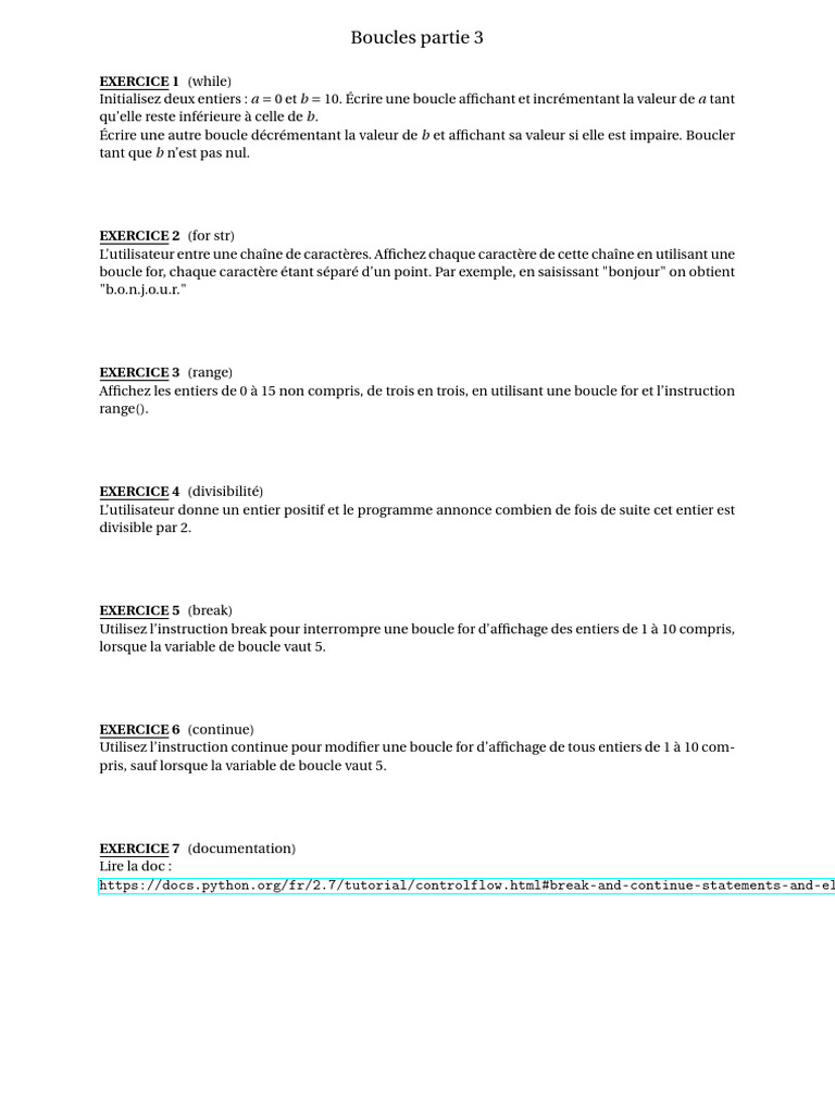 Exercices de boucles en Python | PDF | Méthodes et références pédagogiques