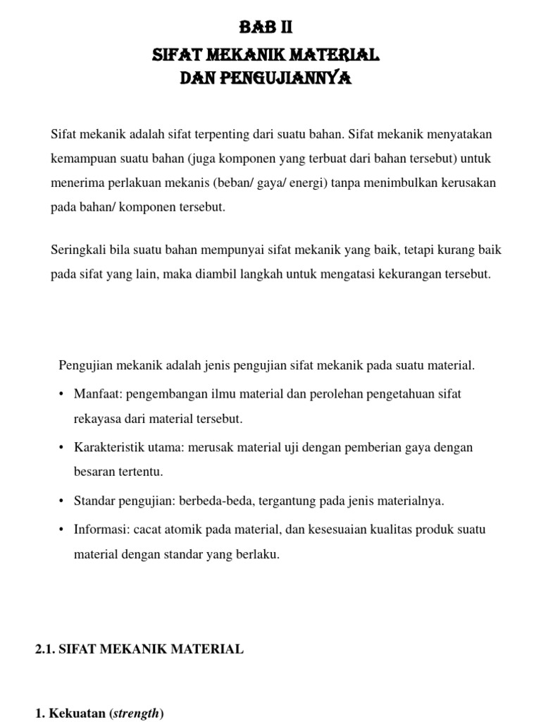Bab II. Sifat Mekanik Material dan Pengujiannya | PDF