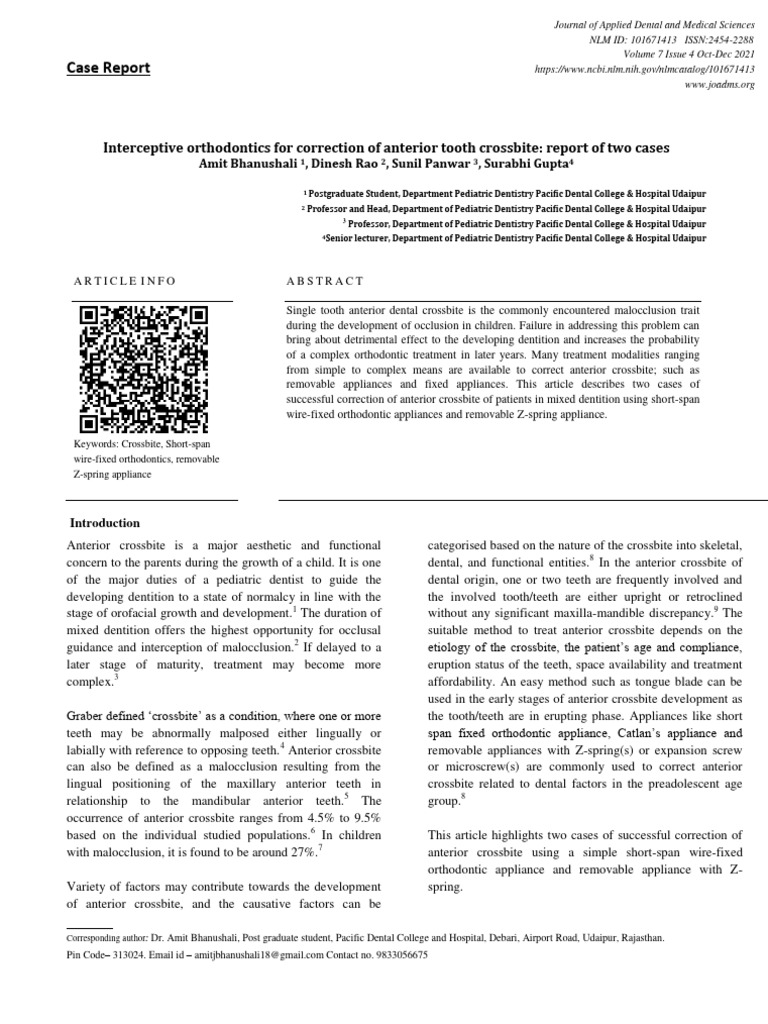 Correcting Anterior Crossbite in Children | PDF | Orthodontics | Tooth