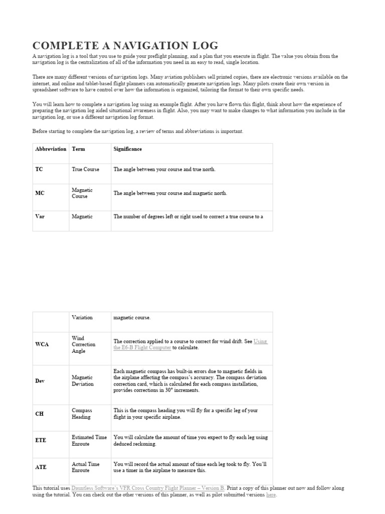 Navigation Log PDF Compass Navigation