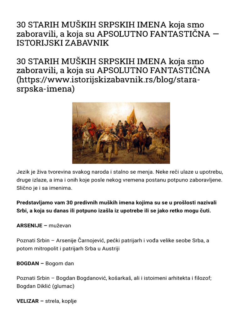 30 Starih Mu kih Srpskih Imena Koja Smo Zaboravili A Koja Su AP PDF
