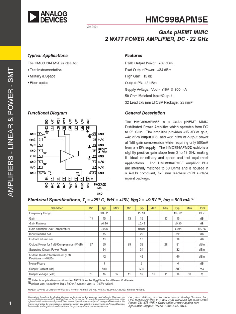 HMC 998 Apm 5 e | PDF | Amplifier | Decibel