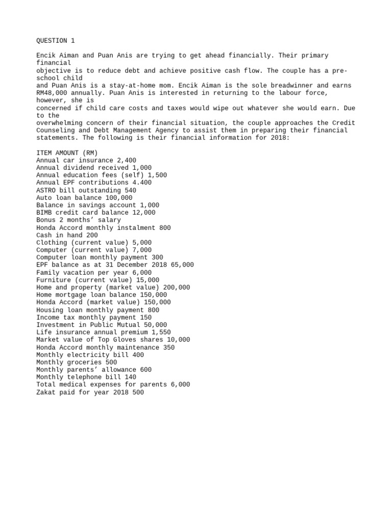 Fin533 Homework For BS and CF Statement - Aiman - Anis | PDF