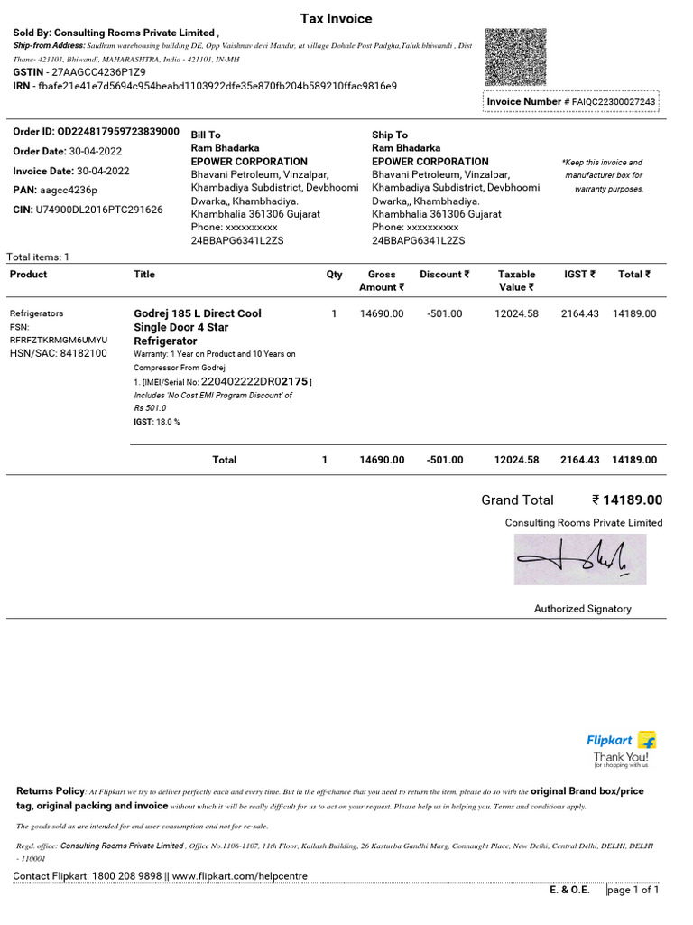 Flipkart Invoice PDF Payments Government Finances