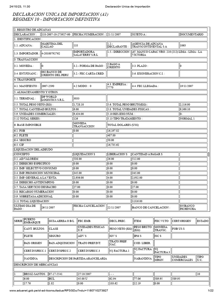 Declaración Unica De Importación Pdf Tecnologías Automotrices