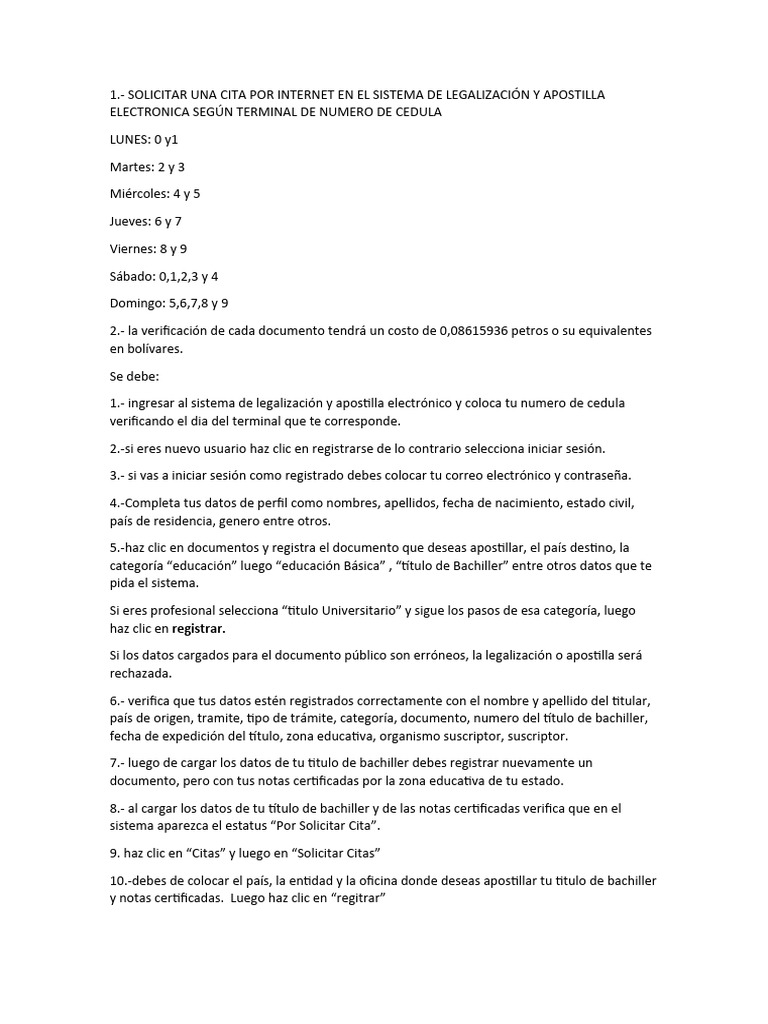 Cita para Apostillar Título de Bachiller | PDF