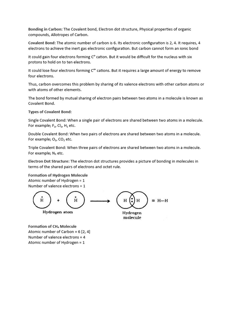 Carbon and Its Compounds | PDF | Chemical Bond | Covalent Bond