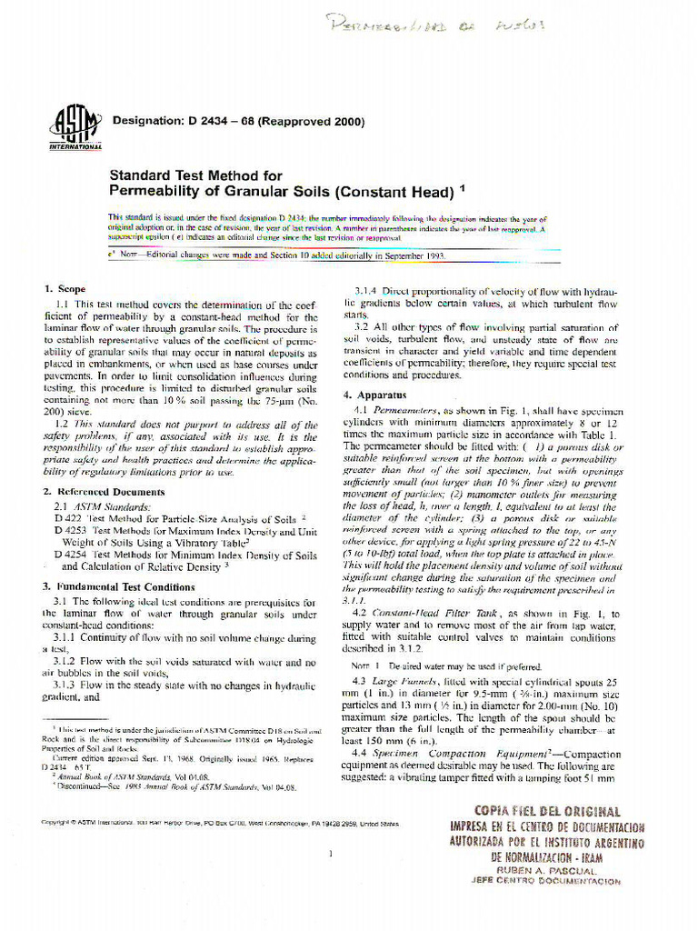 ASTM D2434 Permeabilidad de Suelos | PDF